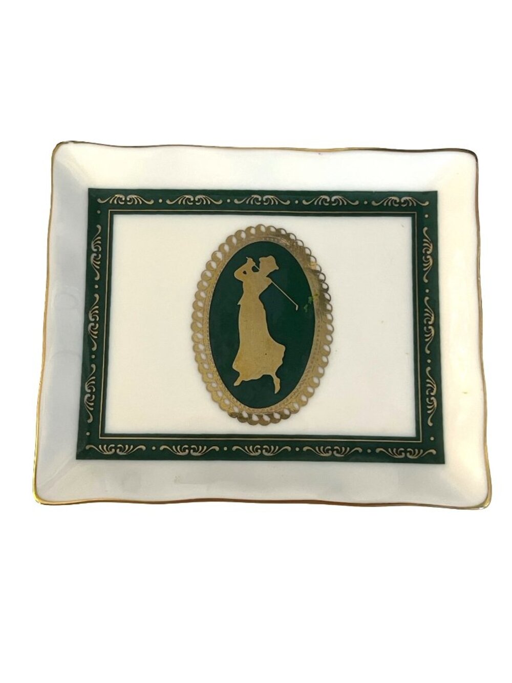 Papel Freelance Bone China Trinket Dish Golfer Green Gold Accent Thailand Vintag